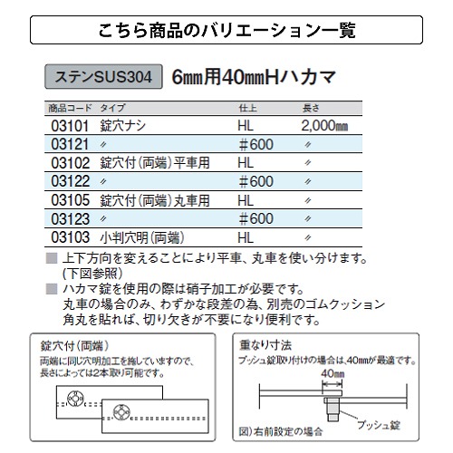 ステン 40㍉Hハカマ HL 小判穴明 6x2000 商品画像3